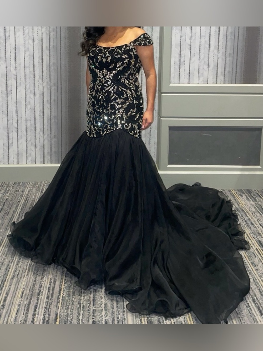 Couture Sherri Hill Black + Gold Stonned Gown